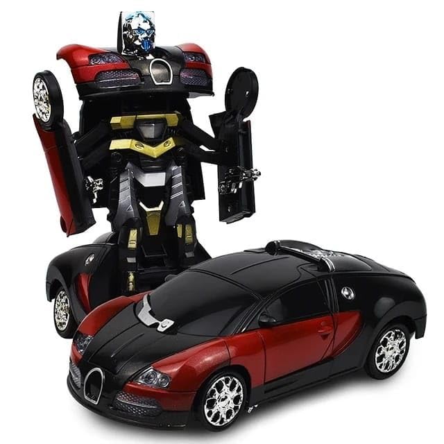 Image of 2 in 1 Robot Car Toy for Kids with Light & Music, Battery Operated Bump n Go Action Transforming Robot Toys (Red Robot Car)