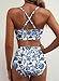 Herseas Women U Wire Two Piece Bikini Sets Floral Print Swim Suits Crisscross Back High Waisted Tummy Control Flattering Bathing Suit Fashionable Swim Outfits Summer Blue Floral Large