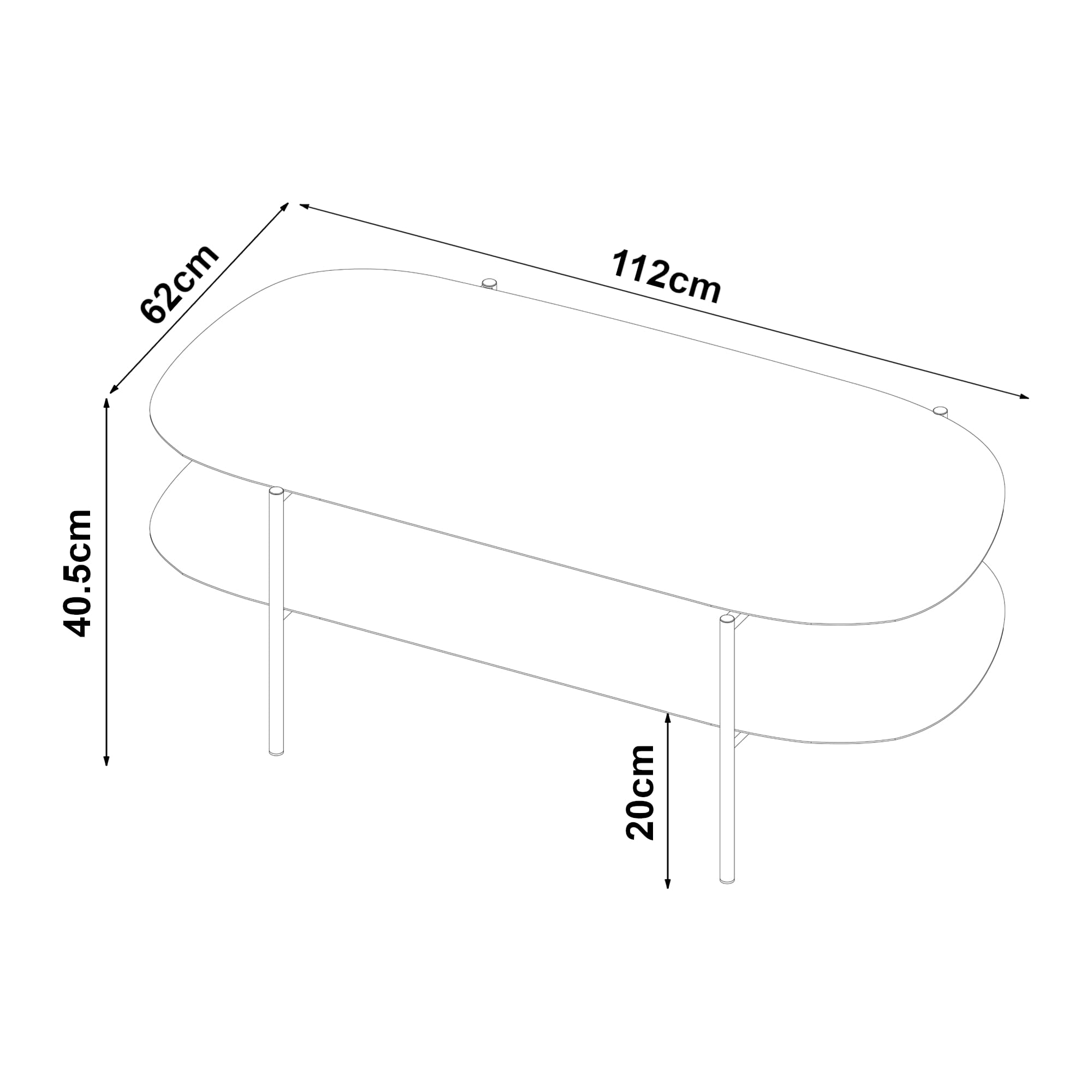[en.casa] Mesa de Centro Ovalada Mesa Baja con 1 Estante Mesa de Café para Salón Sala de Espera Despacho Estilo Industrial Acero 112 x 62 x 41 cm - Negro Mate