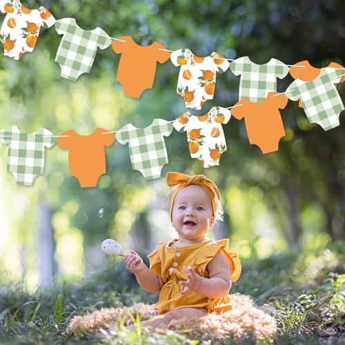 Image of Whaline Orange Theme Bodysuit Banner Hanging Garland Green Plaid Little Cutie Citrus Fruit Hanging Banner DIY Required for Baby Shower Gender Reveal Birthday Party Home Wall Window Decor