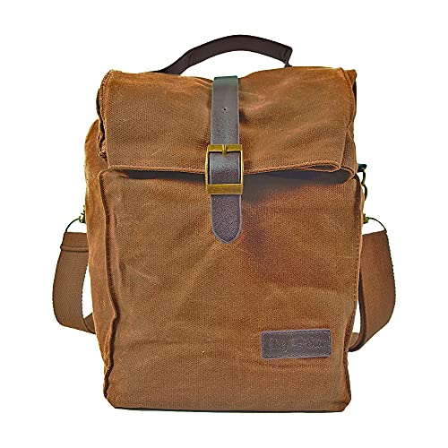 Waxed Canvas Insulated Lunch Bag for Women & Men | Thermal Insulation Material Keeps Food Hot OR Cold | Reusable, Water Resistant & Fits Large Lunch Box | Convert to Lunch Sling Bag with Strap (Brown)