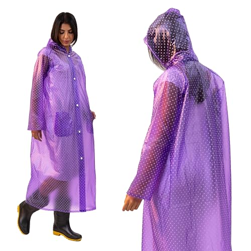 Image of Lifelong Ladies Designer Raincoat | Polka Dot Print | Knee Length | Lightweight PVC Waterproof Raincoat for Women with Drawstring Hood | Portable, Stylish & Travel-Friendly (Size M, Purple)