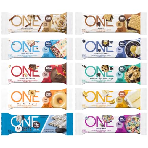 One Protein Bar Variety Pack 10 Assorted Flavors - 2.12 Oz Bars Gluten-Free Protein Bar with High Protein (18-20g) and Low Sugar (1g) 10 Pack
