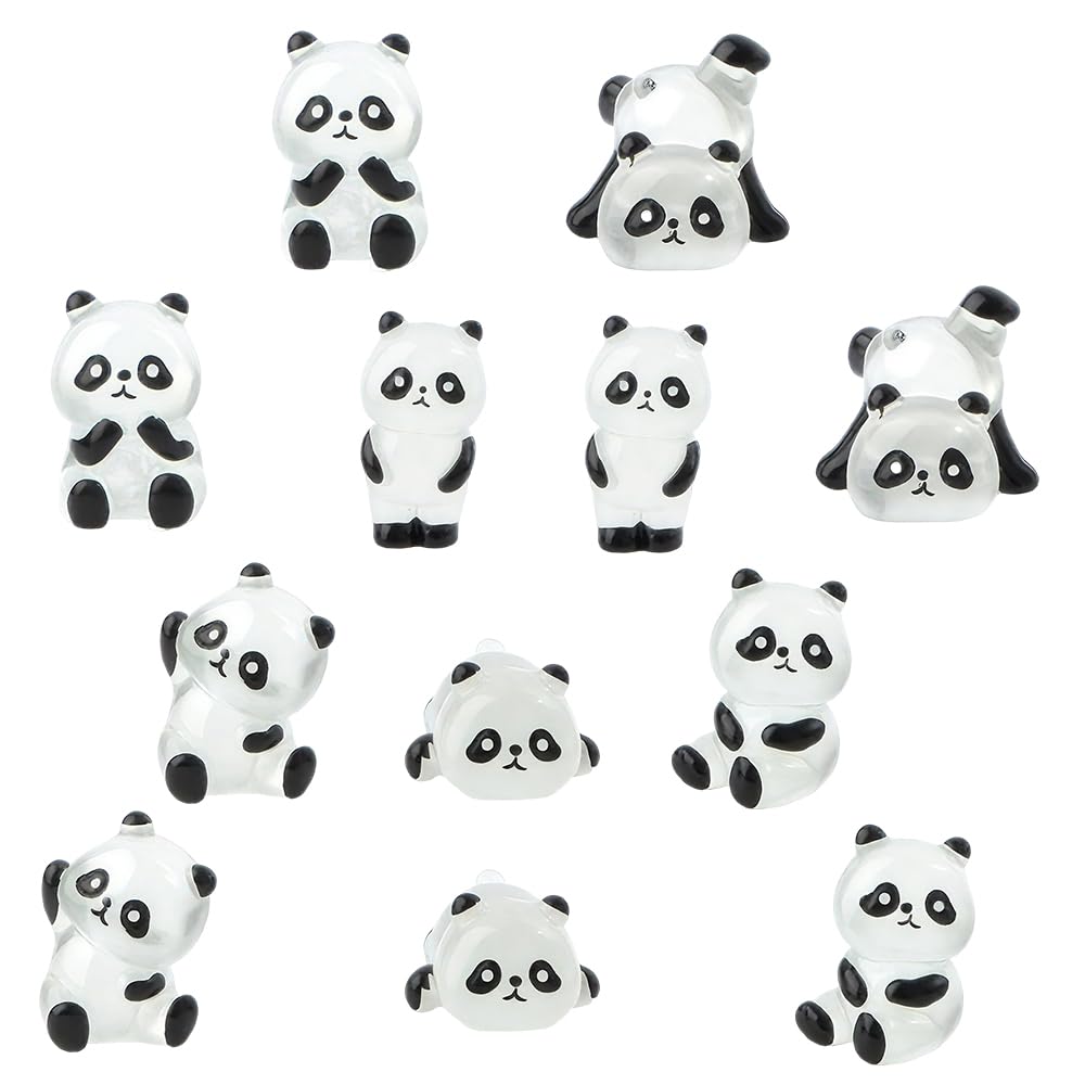 lunictto 12 Pcs Resin Animals Glow Panda Miniatures, Cute Animal Figures for Micro Landscape, Fairy Garden, Plant Pot Decoration, DIY Crafts