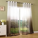 Material: 100% Polyester Schal transparent Farbverlauf Vorhang mit Ösen Gardine Voile, 2 Stück 245x140, Braun, 204202