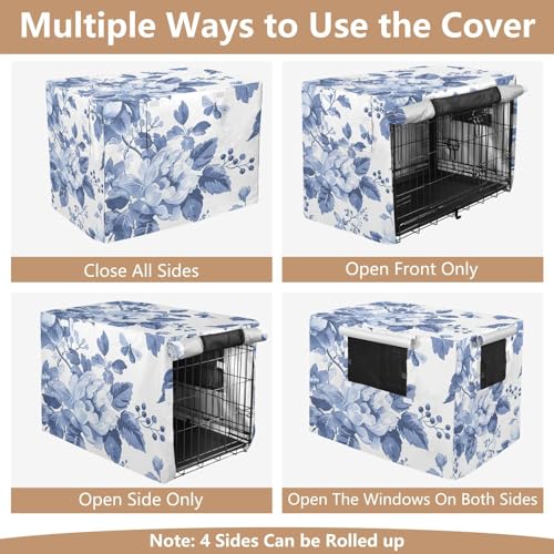 Housse de cage pour chien L résistante au vent motif floral bleu et blanc - 6