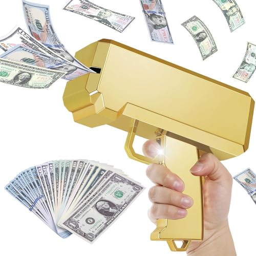 Money Gun Shooter and Prop for Movies Handheld Cash Toy Paper Playing Dispenser Fake Gun for Party Pretend Play Toy (Gold)
