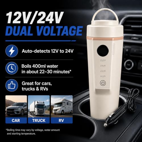 Tetera eléctrica portátil 12V/24V de acero inoxidable 400 ml miniatura 4