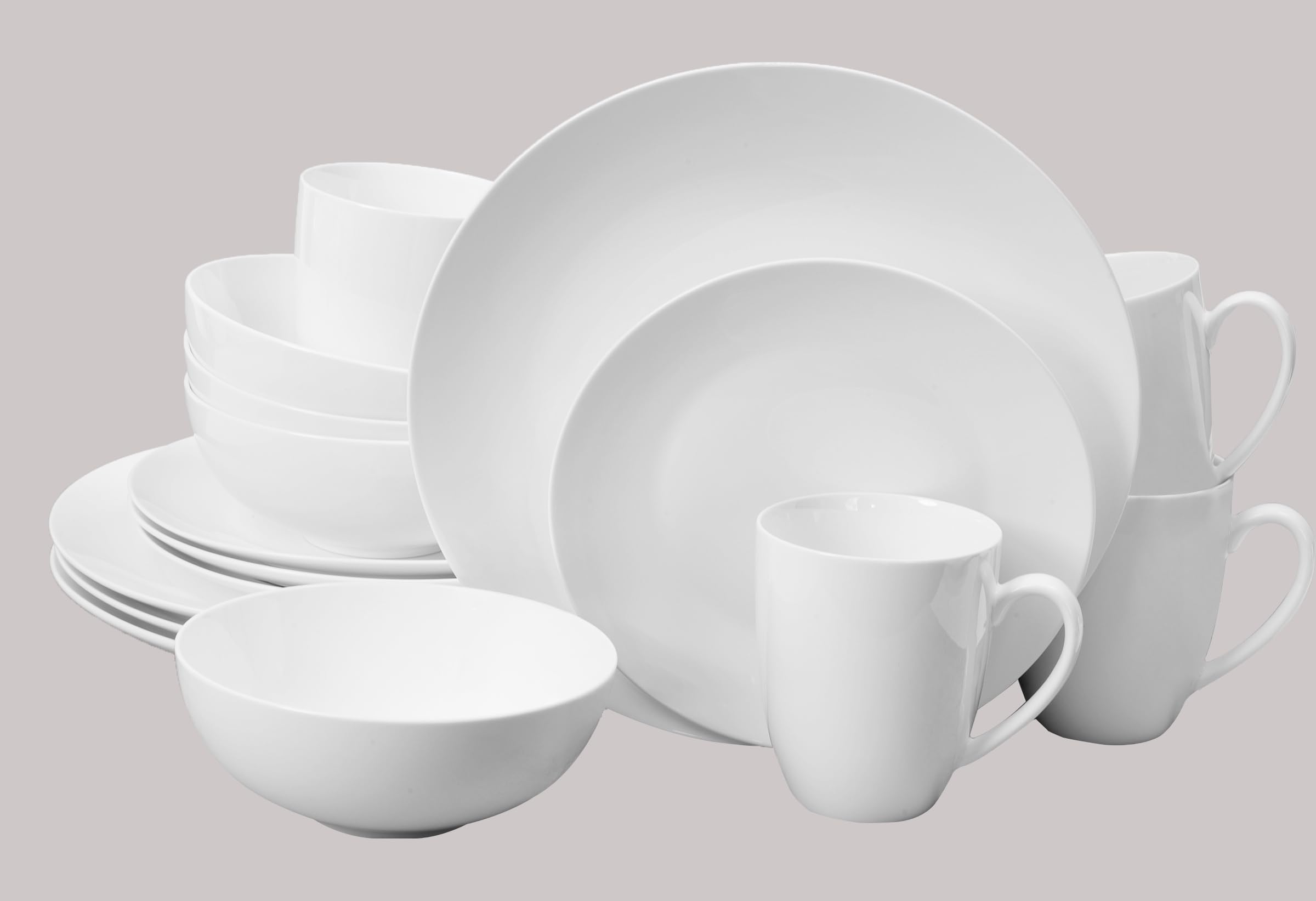 HomeVss, Bone China Coupe Shape, Elegance White 16pc Dinnerware Set