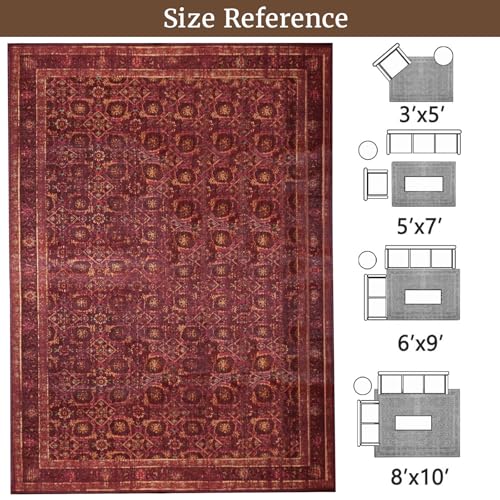 Tapete decorativo lavable 3x5 pies rojo tejido miniatura 6