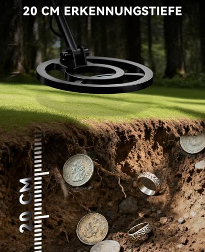 SUNPOW Wiederaufladbarer Metalldetektor für Erwachsene & Kinder – 20 Std. Akkulaufzeit, 4 Modi Golddetektor, 20 cm IP68 wasserdichte Suchspule, LCD mit Hintergrundbeleuchtung – OTMD17 4