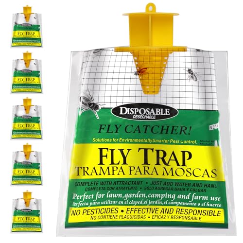 5 Piezas Trampa para Moscas Colgar, Joogee Trampas Moscas Insectos con 5X Cebos para atrapamoscas, para Colgar Hogar, Cocina, Terraza Jardín
