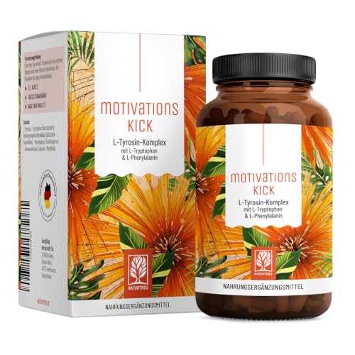 NATURTREU® Motivationskick - 500mg L-Tryptophan Kapseln kombiniert mit L-Tyrosin & L-Phenylalanin - Vegan und in Deutschland produziert - Bausteinkomplex
