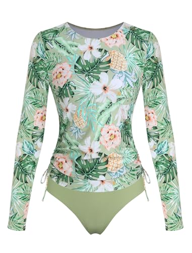 Image of ZAFUL Women's Long Sleeve Rash Guard UPF 50+ Sun Protection Surf Swim Shirts Drawstring Tankini Swimsuit