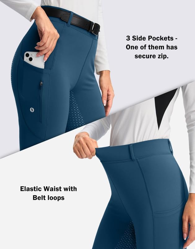 SANTINY Women's Horse Riding Pants Zipper Pockets Silicone Full-Seat Breeches Equestrian Schooling Tights for Women - Image 4