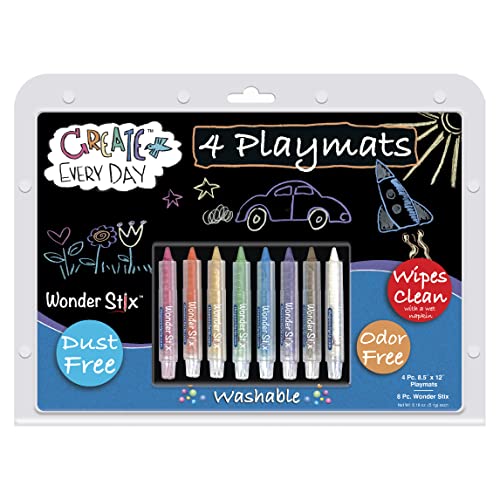 The Pencil Grip Black Board Playmat Kit with 8 Wonder Stix, 8-1/2\" x 12\", 4 Boards