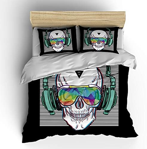 SHOMPE Music Skull Comforter Sets Full Size Boys Punk Rocker Skull Printed Bedding