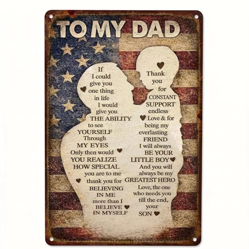 To My Dad Sign 12 x 8 Inch 0.8 mm Aluminum Plaque Printed Rust-Edge Better Shape Recovery Weather-Resistant Fathers Day Birthday Gift (To My Dad from Son)