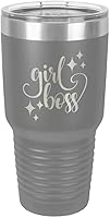 Vista 11 de GIRL BOSS - Vaso grabado con láser de acero con recubrimiento de polvo para viaje, sin BPA, para mantener tu bebida fría o caliente, idea de regalo