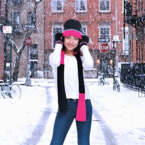 Swak Girls Hat,Scarf & Glove Set-Kids Cold Weather Winter Accessories-Childrens 3 Pc Beanie set-Big Girls Hat Scarves & Glove3