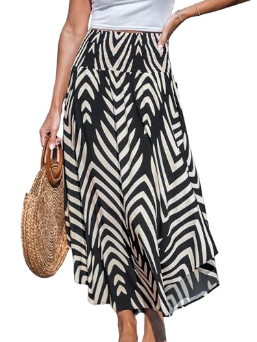 CUPSHE Skirts Abstract Smocked Midi Skirt High Waist Coverup Casual Vacation
