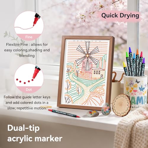 Image of Adult Coloring Book Set:3 PCS Dot Coloring Books for Adults with 90 Patterns and 12PCS Acrylic Markers,Dot Art for Adults to Relax and Relieve Anxiety Gifts-(Animal & Flowers Plant & Countryside)