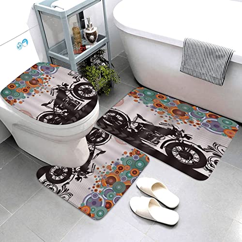 Correngo Badezimmermatten-Sets 3-teilige rutschfeste Badematten,Lustiges 3D-Motorrad,saugfähige Toilettenvorleger für… – Bild 5