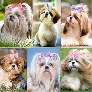 Dog bows puppy bowknot hair bows with rubber bands20pcs girl female tiny bows dog accessories with pearlspet grooming products for yorkie shih tzu   cucciolini doodles