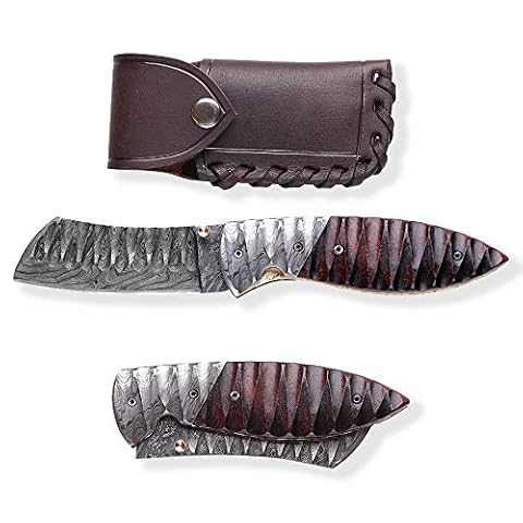 DELLINGER Tanto Obsydian & Damasceński scyzoryk, nóż składany, nóż ze stali damasceńskiej, nóż outdoorowy, nóż składany, ostrze 9 cm