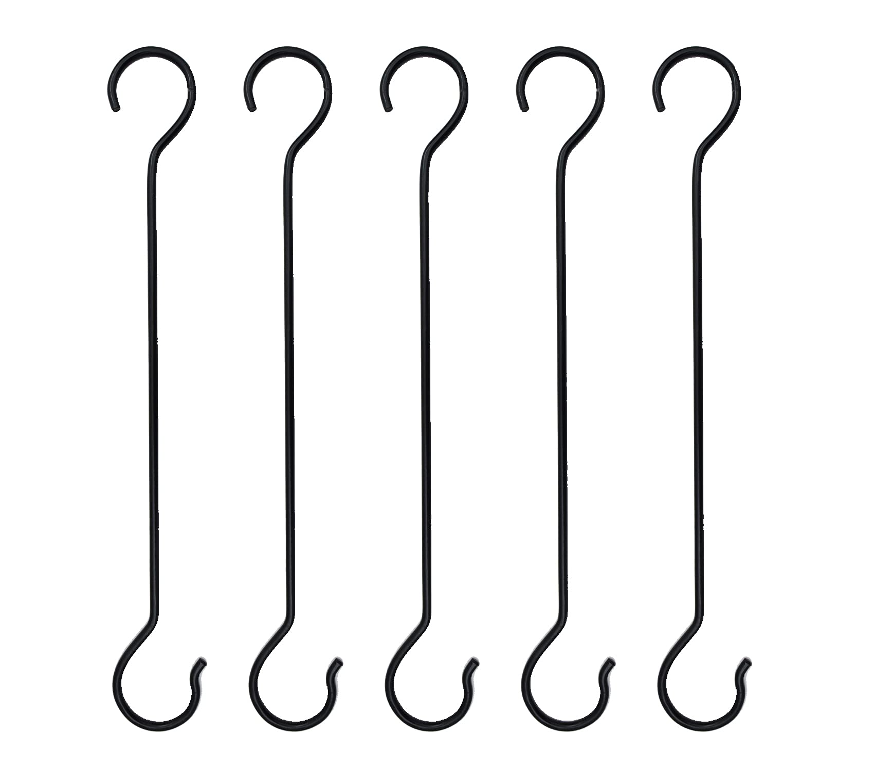Large S Hooks Black | Long S Hooks for Hanging Plant | Extension Hooks for Kitchenware, Utensils, Pergola, Closet, Flower Basket S Hook. 51 Cm, (Set of 5)