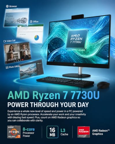 Image of HP 27 inch Touchscreen All-in-One Desktop Computer, Ryzen 7 7730U, 64GB 1TB SSD