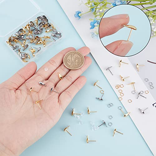 CREATCABIN 1 Box 100Pcs 18K Gold Plated Teardrop Stud Earring Posts 2 Color Stainless Steel Earring with Loop Findings 100pcs Open Jump Ring Plastic Ear Nuts for DIY Jewelry Making(Gold/Silver) - Image 3