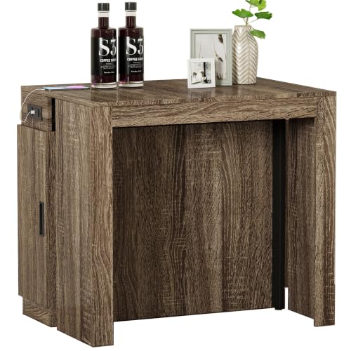 HOMBIX Transformer Dining Table for 2-12 People with Outlet & Storage, Grey