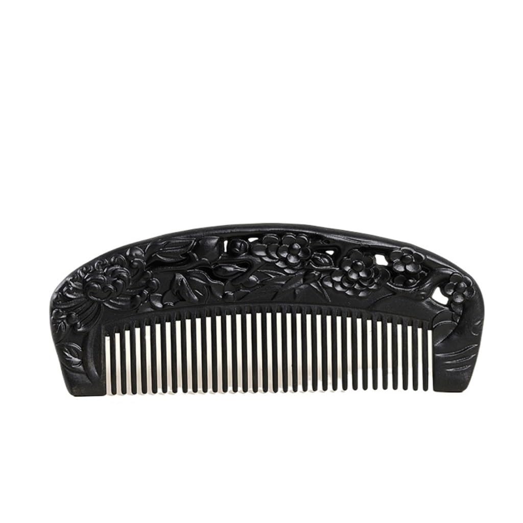 Peine de Peluquero Peine de Dientes Finos Retro Chino, Peine de Pelo Tallado de Madera Maciza, Peine de Barba Negro for el hogar, Hotel, Viajes, Etc. Peine de Viaje