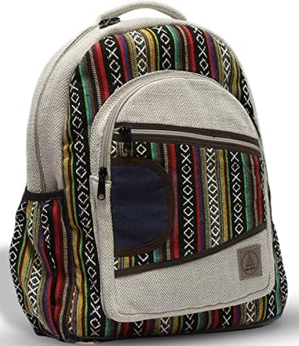 Ojas Yatra Himalayan Hemp Backpack Large - Boho/Hippie Multi Pocket Laptop Backpack for Men & Women - Handmade Laptop Bag for Travel & Festivals