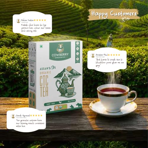 Image of COWBERRY Organic Assam CTC Tea Organic Chai Patti 500 g, Hand-Picked Strong Blend, Lab-Tested 252+ Banned Pesticides, NPOP USDA EU Certified, No Additives & Preservatives