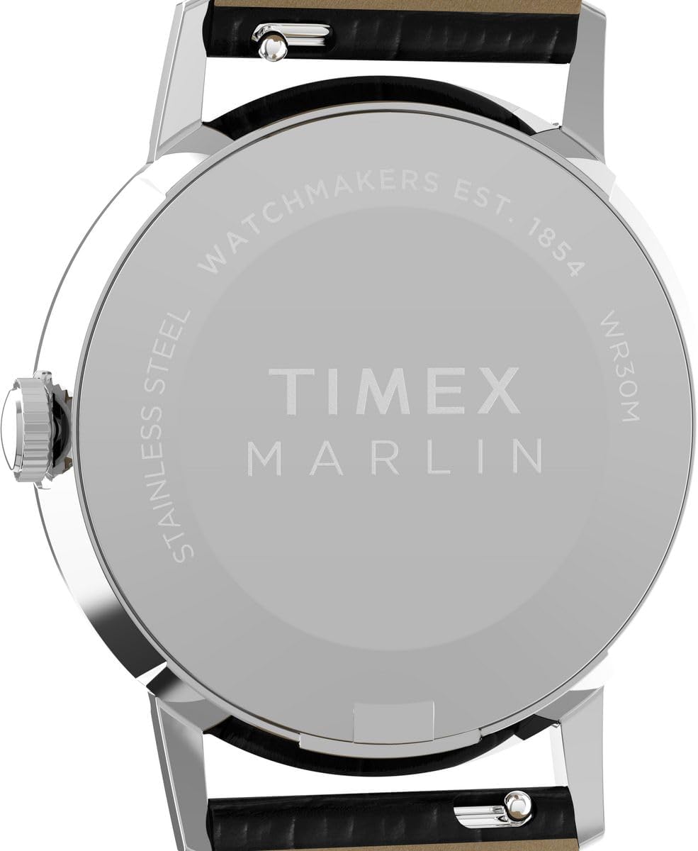 Timex Unisex Marlin Quartz 34 mm Quartz Watch - Black Leather Strap with Silver-Tone Dial and Stainless Steel Case TW2Y37600