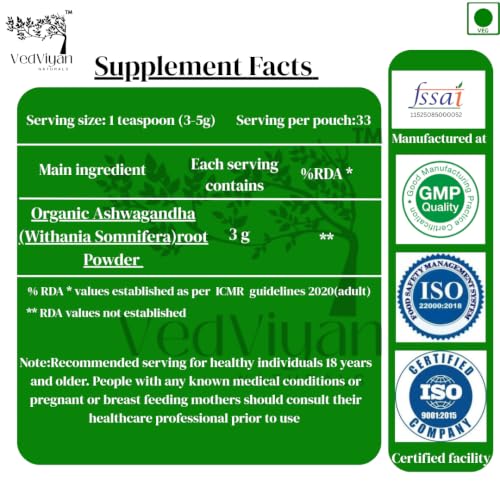Image of Ashwagandha Powder 100g | Organic Withania Somnifera Root Powder | Ayurvedic Herbal Supplement for Stress Relief, Energy Booster, Immunity Support, Sleep, Strength & Vitality