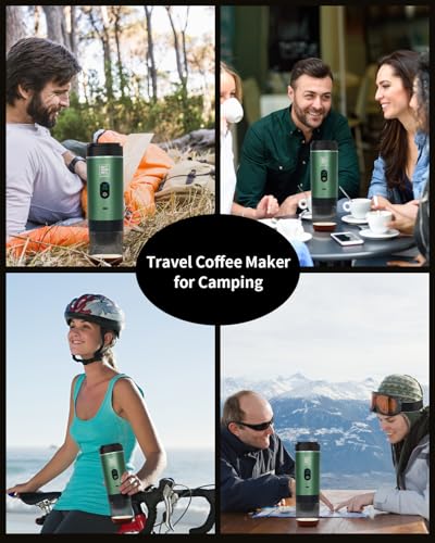 Image of Portable Electric Espresso Machine, Travel Coffee Maker Brewer Compatible with Ground Coffee & NS Capsules (Green with LCD Screen)