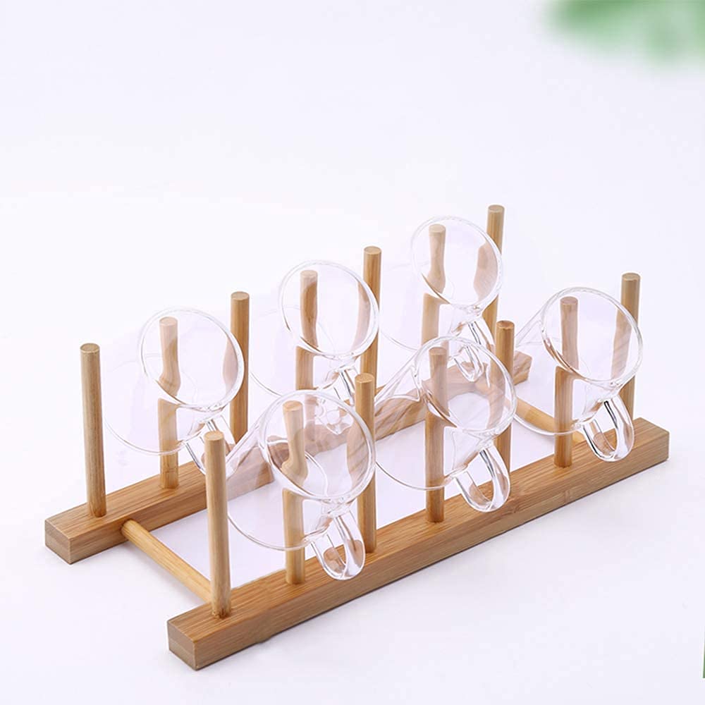 Scolapiatti In Bambù Per 6 Piatti – 29,5x12,5x12 Cm, Supporto Per Coperchi E Taglieri