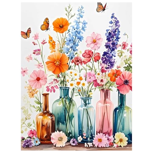 Mandun Art Fleur Peinture Numero Adulte, Vase Coloriage Par Numero Adulte, Toile Peinture Pour la Décoration de la Maison 40x50cm
