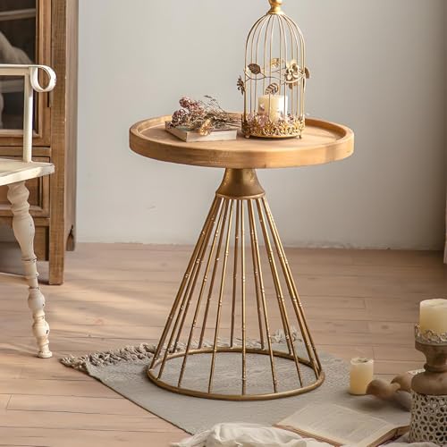 Table de chevet ronde moderne table d'appoint en or et plateau bois