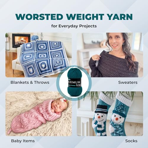 Image of Mary Maxim Maximum Value Acrylic Yarn for Crocheting and Knitting, Soft Worsted Weight Tean Yarn 4, Ideal for Blankets, Sweaters, Hats, and Scarves, 8 oz Skein (474 Yds), Dark Teal - 1 Skein