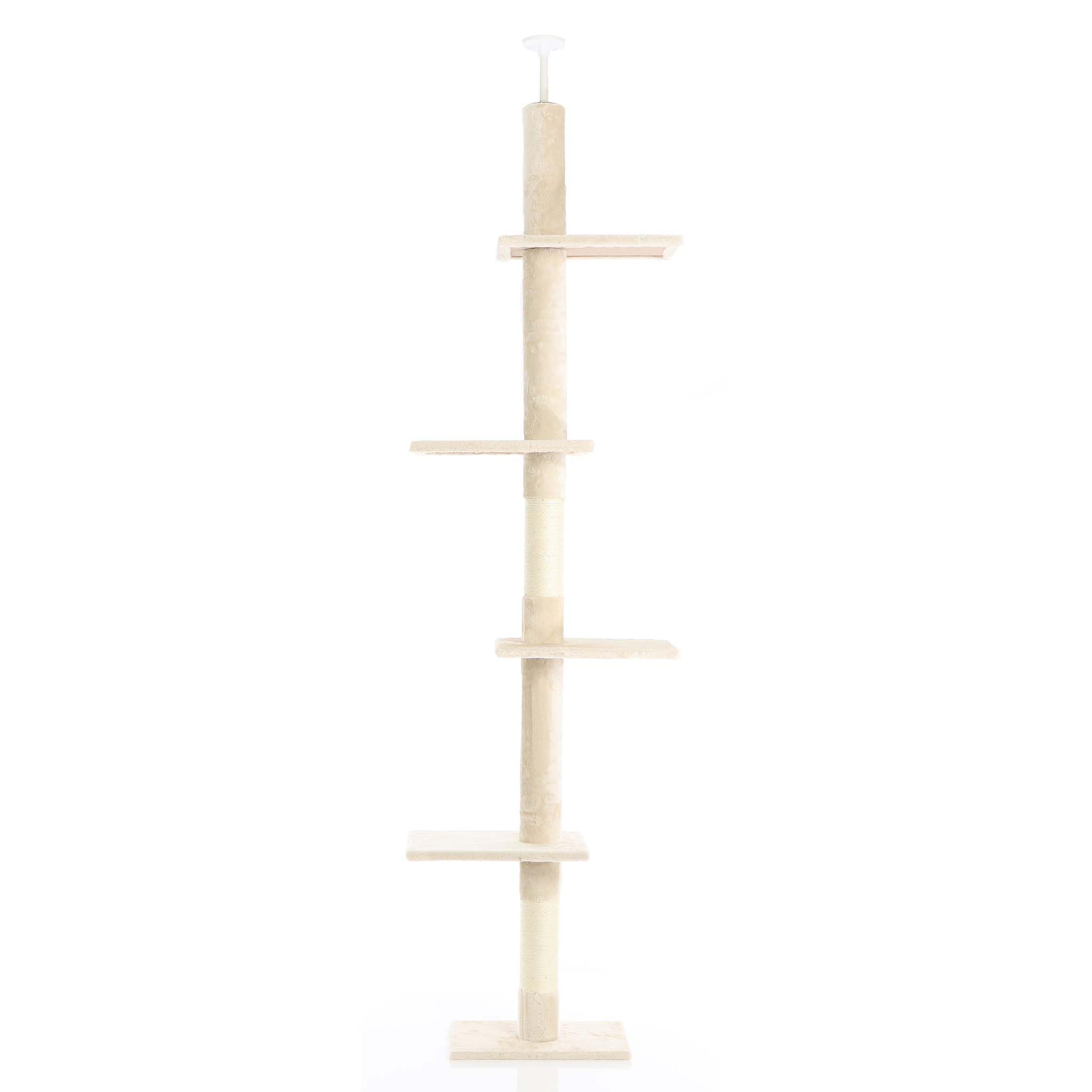 Fudajo Árbol rascador Suelo a Techo Beige 230-276cm Ajustable en Altura 4 Plataformas sisal