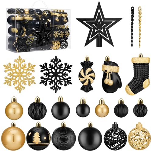 SOLEDI® 128er Set Premium Weihnachtskugeln Kunststoff Schwarz Gold...
