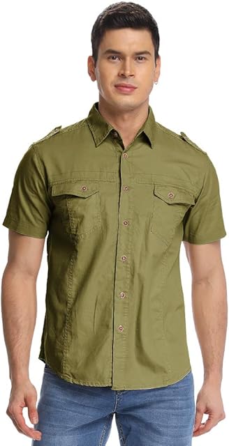 Phorecys Men's Outdoor Shirts Quick Dry Short Sleeve Camping Hiking Shirt Blouse Tops