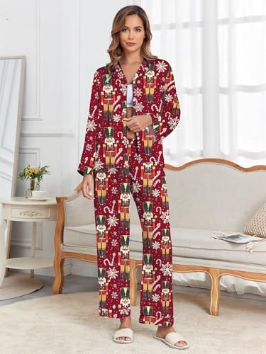 Image of Brosloth Women's Silk Satin Pajamas Pjs Sets Cute Lace Pattern Two Piece Loungewear Set Button Up Pajamas Sleepwear Black