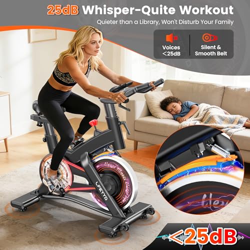 Image of Exercise Bike for Home, Quiet Adjustable Magnetic Stationary Bike for Home Cardio with App Compatible, Spin Bike with 400 lbs Capacity, Spinning Bike with Heart Rate Monitor,Comfort Seat /Alloy Pedals /LCD Monitor