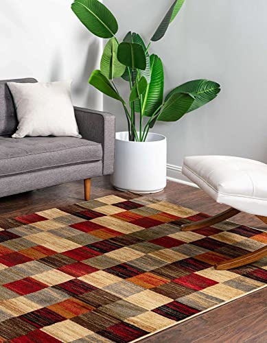 Image of Unique Loom Barista Collection Area Rug - Gava (7' 1 inch x 10' Rectangle, Multi / Brown)