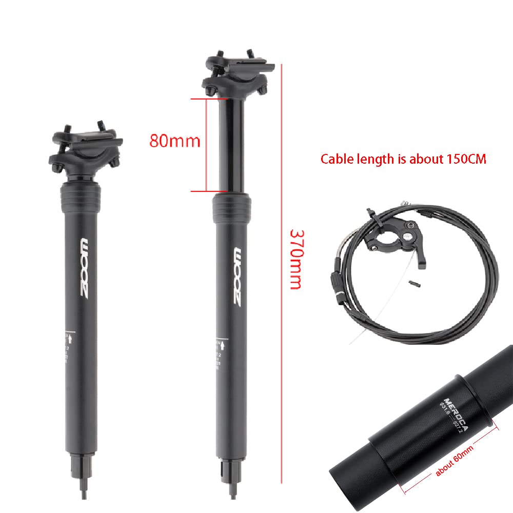 Tige De Selle pour Vélo,27.2/28.6/30.0/30.4/30.8/31.6/33.9mm Télescopique pour Vélo,Hydraulique À Distance avec Câbles,Tube De Selle d'ascenseur De Contrôle De Ligne De Vélo De MTB VTT,27.2mm